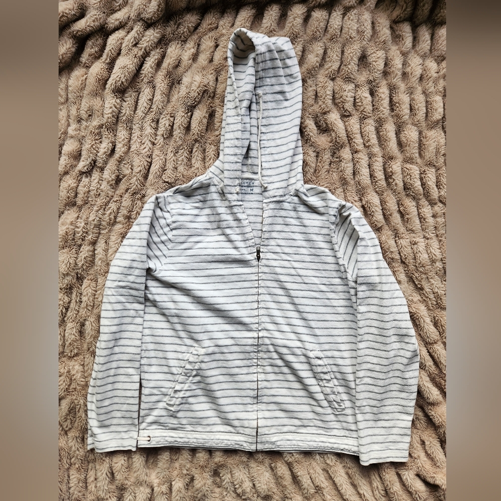 J.Crew size medium 100% cotton long sleeve full zip hooded hoodie front …